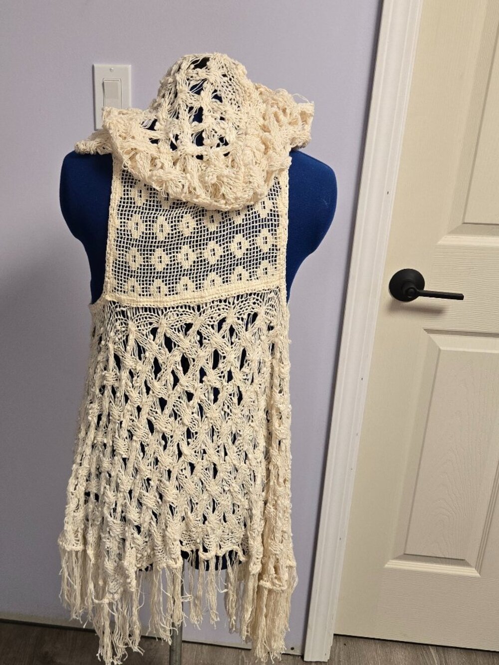 Free People Crochet Knit Hooded Fringe Vest, O/S, EUC - Picture 2 of 5